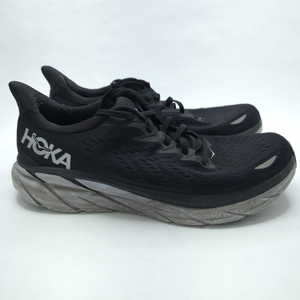 Hoka One One Men's Clifton 8 Size US 11.5 D Black White 1119393 Running Shoes
